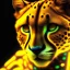 Placeholder: A beautiful portrait of a cyborg cheetah yellow neon color scheme, high key lighting, volumetric light high details psychedelic background