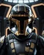 Placeholder: star wars bald male corellian pilot wearing dark gunmetal grey and black First Order special forces TIE pilot armored flightsuit and helmet with gold trim inside the jedi temple, centered head and shoulders portrait, hyperdetailed, dynamic lighting, hyperdetailed background, 8k resolution, volumetric lighting, light skin, fully symmetric details