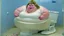 Placeholder: fat lady sits on broken toilet