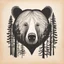 Placeholder: M shaped bear head combined with woods silhouette in background, letterpress style, minimalistic pencil art