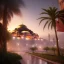 Placeholder: Sultanahmet, spring, sunset, fantasy art, waterfall, palms