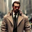 Placeholder: a young man with big muscles who looks like hans gruber wearing a heavy coat and red sunglasses staring with an angry look on his face