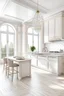 Placeholder: Design the interior decoration of a kitchen room with a lot of natural light and modern with a light color theme in french style