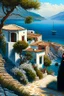 Placeholder: Greece landscape, painting, detailed