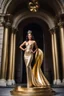 Placeholder: full body of a woman standing in front of a golden heart statue, miss universe, inspired by Emanuel de Witte, promotional photoshoot, to infinity and beyond, in style of neodada, parade floats, sofia vergara, promotional material, the empress of licorice, campbell's soup can, in paris