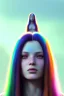 Placeholder: Woman, cute, beautiful, long hair, rainbow hair, rainbows, close up portrait by Greg Rutkowski