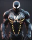 Placeholder: A detailed raw photo of the Venom black Cyborg made entirely of luminescent and translucent liquid materials, bathed in cinematic light. You can see all the inside of his body, with two Daft Punk-style, realistic elements, captured in infinite ultra-high-definition image quality and rendering