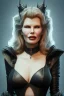 Placeholder: Kim Basinger as evil queen in black leather, busty, cleavage, curvy, angry, happy, stern look. character design by cory loftis, fenghua zhong, ryohei hase, ismail inceoglu and ruan jia. unreal engine 5, artistic lighting, highly detailed, photorealistic, fantasy