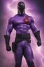 Placeholder: Kent Walker aka THE PHANTOM, Strong, athletic physique, Flexing poses, skin-tight, formfitting purple nylon-leather bodysuit, skin-tight, formfitting purple cowl, black utility belt, double holstered pistol belt, black knee-high boots, glowing white eyes, battle scars, blood, ((foggy, cloudy background, multicolored lightning, flowing lava, Full Eclipse, aliens, explosions, bright, vibrant, extremely colorful, detailed, blood red skies))