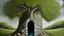 Placeholder: A surrealist painting depicts a stone wall with two rectangular openings. The upper opening reveals a solitary tree on a grassy hill. The lower opening shows a gently rippling body of water.