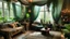 Placeholder: Transform the living room into an enchanted forest by hanging sheer, green fabric from the ceiling to create a canopy effect, adding potted plants and trees, and using earthy tones and natural materials for the furniture and decor. -