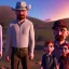 Placeholder: Walter White and his family, 8k, realistic face, with a fedora, sunset background, zombies.