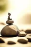 Placeholder: delicate background with spa stones and a bamboo stem, sand in the background, a silhouette of a girl in a yoga pose sitting on the stones, photorealistic photo