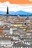 Placeholder: imagine prompt coloring page , inspired by this picture. Itiled roofs, and Arno River., Doumo, Palazzo Vecchio,beauty of Florence's skyline, without people, a white background 9:11
