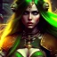 Placeholder: fantaisy setting, medieval fantasy, insanely detailed, woman, indian, peau sombre, green hair strand