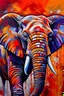 Placeholder: Acrylic canvass painting with orange, black, blue, yellow, red, and purple. I want it to have a natural vibe including african wildlife.