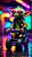 Placeholder: portrait of kobold Hairy Gremlin myth buster pimp ninja yoga cyber punk in flying hipster lawn tractor parked in dark neon lit reflective wet arcade hall tunnel,bokeh like f/0.8, tilt-shift lens 8k, high detail, smooth render, down-light, unreal engine, prize winning