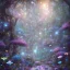 Placeholder: light magical forest with sparkle and jewel butterflies and blue big flowers and pink mushrooms waterfall sky