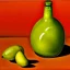 Placeholder: still life bottle half fruit