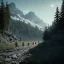 Placeholder: Five hunters running towards a mountain hut, sense of fear, Alps, night sky, 8k, HD, cinematography, photorealistic, Cinematic, Color Grading, Ultra-Wide Angle, Depth of Field, hyper-detailed, beautifully color-coded, insane details, intricate details, beautifully color graded, Cinematic, Color Grading, Editorial Photography, Depth of Field, DOF, Tilt Blur, White Balance, 32k, Super-Resolution, Megapixel, ProPhoto RGB, VR, Halfrear Lighting, Backlight, Natural Lighting, Incandes