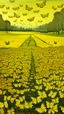 Placeholder: A yellow stinky field with butterflies designed in ancient Egyptian hieroglyphics painted by Grant Wood