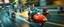 Placeholder: rocket ship scooter coated cat captain in high speed pursuit among neon rat cyber soldiers, with background motion blur