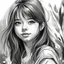 Placeholder: A black and white drawing, a girl beautifou draw