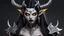 Placeholder: demon, female, big fangs, black hairs, elven ears, white skin, glowing eyes, black horns, yellows eyes, staff. warpoint, black lips, silver earrings, silver necklace, long ears, black makeup, ultra quality, ultra detailed, high details, highly detailed, hard-edge style