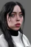 Placeholder: Billie Eilish, sitting on a chair, Black Short Dress, high detail, realistic