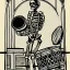 Placeholder: skeleton, vitruvius man, playing drums, art nouveau,