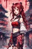 Placeholder: anormal, smile, blood, girl cute, full body, beautiful cyberpunk petit girl, hyperdetailed, behind made 8bits and Pixel Art, watercolor illustration by <Katsushika Hokusai>, darkred tones,