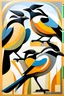 Placeholder: three magpies, in the style of Alexander Archipenko, Keith Mallett.