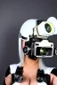 Placeholder: Cyber-punk style camera-mask. Large fencing mask covers cheeks. Trim girls. Reflective white plastic skin. Camera lenses as eyes. Head full of integrated old-fashioned cameras. Golden to cyan surfaces body, latex. Perfect body, thick thighs and calves. Asa Akira. Selfies with old-fashioned cameras in both hands. Wide hip, skirt bleats nicely. Camera at mons veneris and nipples. Partly symmetrical. Three Cameras hanging on wide plastic belt. Euclidean 3D-tiling. Fractal-camera-lens.Minimalism