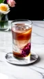 Placeholder: A modern twist on iced tea, with a sleek glass filled with sparkling tea infused with hints of lavender and rose, served on a marble countertop.