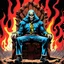 Placeholder: Mamman sitting on a throne of bones in hell, heavy metal magazine art, by Wes Benscoter, by John Romita Jr, horror poster, mephetic, cinematic lighting, epic masterpiece, colorful 70's horror aesthetic