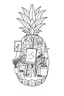 Placeholder: Pineapple Cozy Art Studio Coloring Page: A pineapple cross-section displaying an art studio. Features an easel, paint palettes, brushes, and artworks hung on the walls.