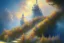 Placeholder: mystical long stairway up to heaven in the sky, beautiful colours, romanticism, fantasy, Neo-Impressionism, fine art