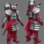 Placeholder: Chat, Modélisme trois dimensions, anthropomorphique, habillé comme un samurai, armure très détaillée, argent, rouge sang, réalisme