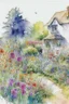 Placeholder: abstract watercolour english cottage garden in the style of jean haines, centred
