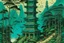 Placeholder: A bluish green tower in a toxic jungle painted by Utagawa Hiroshige