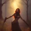 Placeholder: frank frazetta style, witch in the forest, dusk