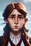 Placeholder: Hermione Granger, brown eyes, sad facial expression, freckles, wavy hair