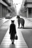 Placeholder: one single mature cat walking on the street, thoughtful, mourning, model style, hyper realistic, extremely accurate, delicate, extremely detailed, Graphic novel style, wide-angle, open aperture, superfine pencil