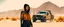 Placeholder: a grumpy cyberpunk girl standing in overdrive in the Mojave desert, side view, impasto, minimal, splash art, wide angle, centered, distant horizon, spacious scene, harsh contrasts, scattered tint leaks, sparse thick brushstrokes, (glitch:1.7), warm colors of sand yellow, beige, orange and black