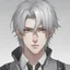 Placeholder: A stunningly detailed (((headshot portrait))), capturing the essence of a young man in his 20s with silver hair and piercing gray eyes, exuding a sense of confidence and protection, anime realism style