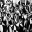 Placeholder: picasso cubism crowd of people black and white bull in the middel