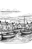 Placeholder: English fishing village blotchy ink minimalist loose outline sketch in blotchy thin lines line art