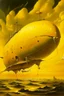 Placeholder: A golden yellow airship in a thunderstorm painted by Salvador Dali