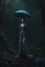 Placeholder: tall slim woman in a dress, in a forest, holding an umbrella made from a jellyfish, detailed matte painting, deep colour, fantastical, intricate detail, complementary colours, fantasy concept art, 8k resolution, Unreal Engine 5