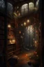 Placeholder: Forest library, autumn, many books,nature,natural lines, lamp garlands, twilight,dark,botanical maximalism boho style, hyperrealism, hyperdetalization, high quality, 32k, dark botanical, bionics, bionic elements,grunge, magic, fantasy, many complex details, filigree, clarity, sharpness, 8d painting, concept art, 35 mm, contrast